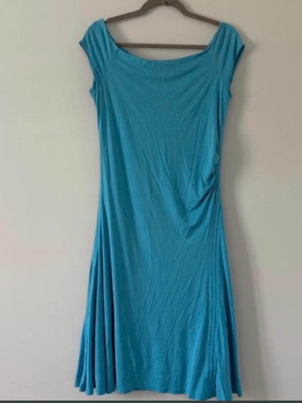 Ralph Lauren Black Label Turquoise Blue Silk Side Cinch Flowy Cap Sleeve Dress